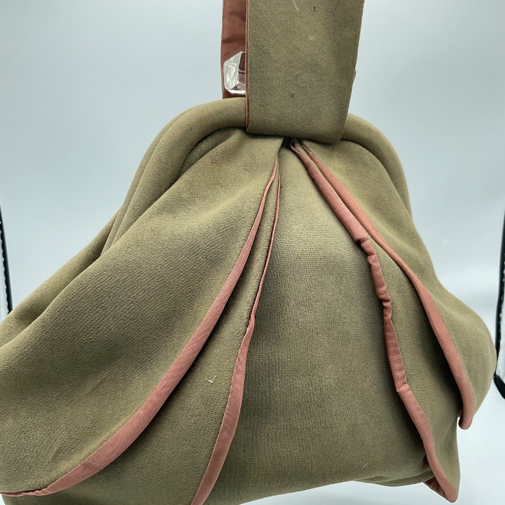 Vintage Muted - Khaki Green And Salmon - Peach Wristlet Purse 1930’s-1940’s - Picture 3 of 11